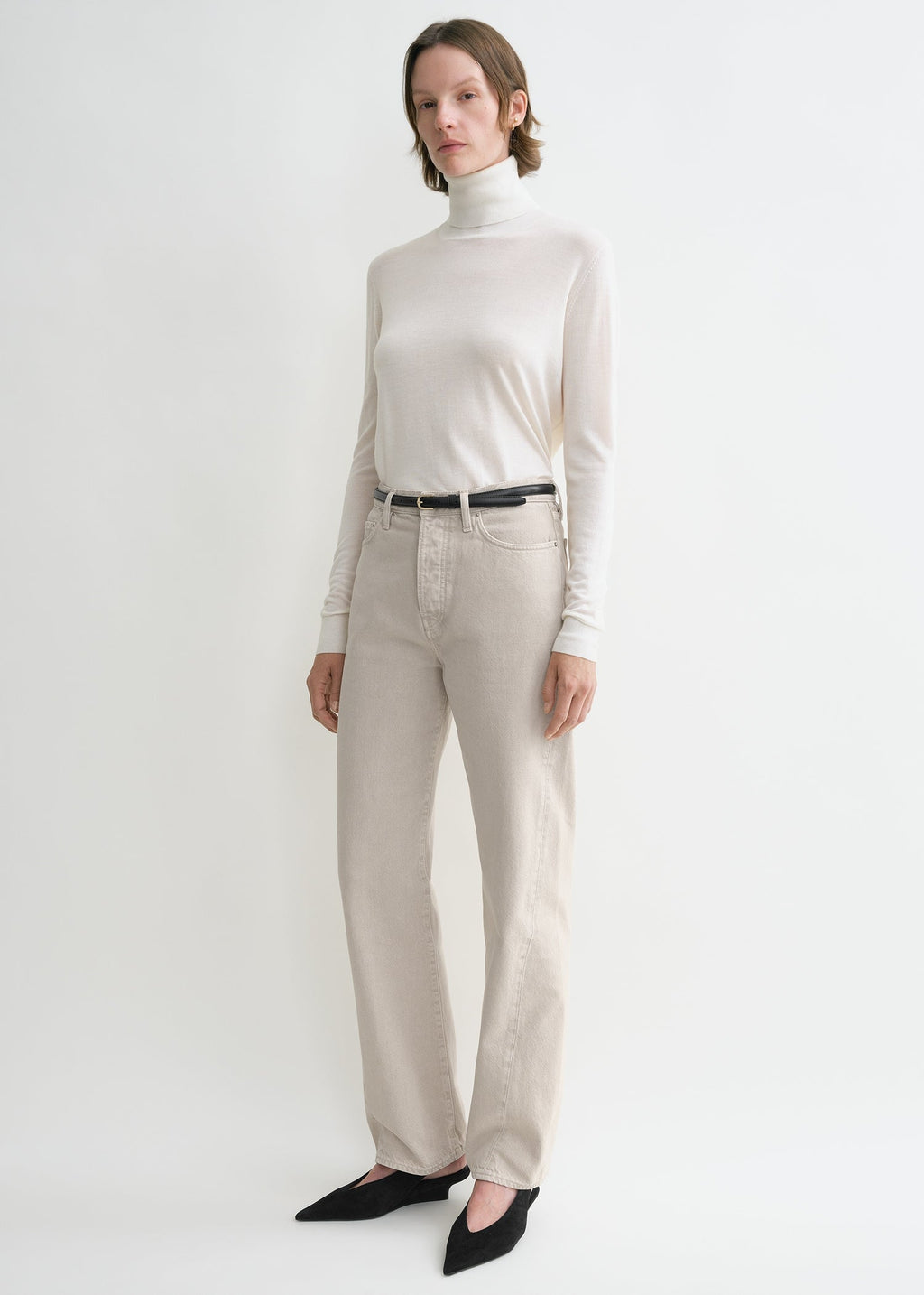 Twisted seam denim full length smoke grey