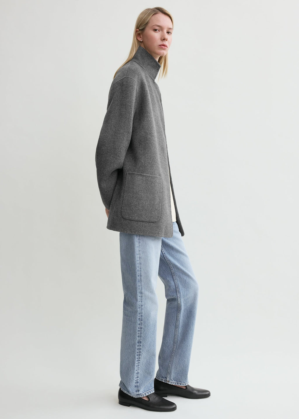 Patch pocket doublé jacket pale grey melange