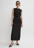Fluid tie-waist dress black