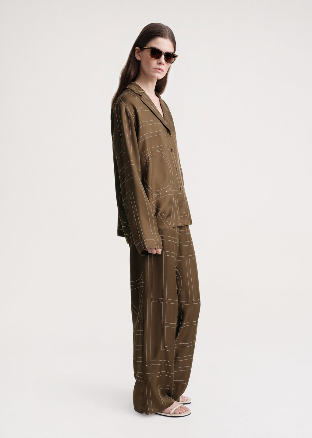 Monogram silk pj top mocha