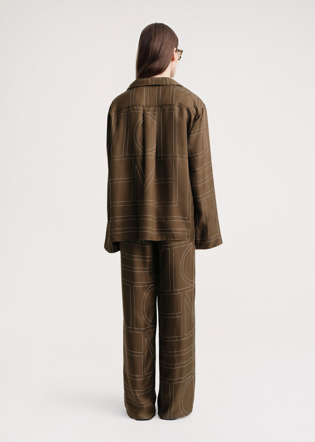 Monogram silk pj top mocha